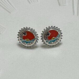 Aruba Beach Earrings S925 Sterling Silver Stud Earrings Handmade